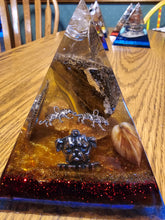 Load image into Gallery viewer, Large Tiger Eye Orgonite EMF Protection/Chakra Healing Pyramid 3-6 Symm