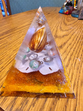 Load image into Gallery viewer, Mini Selenite Orgonite EMF Protection/Chakra Healing Pyramid 4-12 Symm