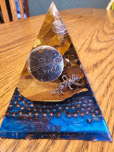 Load image into Gallery viewer, Mini Tiger Eye Orgonite EMF Protection/Chakra Healing Pyramid 2-18 Symm y