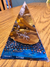 Load image into Gallery viewer, Mini Tiger Eye Orgonite EMF Protection/Chakra Healing Pyramid 2-18 Symm y
