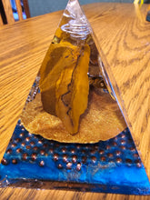 Load image into Gallery viewer, Mini Tiger Eye Orgonite EMF Protection/Chakra Healing Pyramid 2-18 Symm y