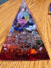 Load image into Gallery viewer, Large All Chakra Stone Orgonite EMF Protection/Chakra Healing Pyramid 8-25 Symm