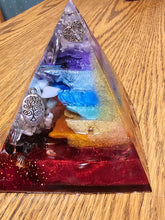 Load image into Gallery viewer, Large All Chakra Stone Orgonite EMF Protection/Chakra Healing Pyramid 8-25 Symm