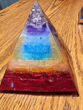 Load image into Gallery viewer, Large All Chakra Stone Orgonite EMF Protection/Chakra Healing Pyramid 8-25 Symm