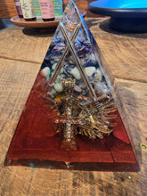 Load image into Gallery viewer, Large 7 Stone Orgonite EMF Protection/Chakra Healing Pyramid 10-5 Symm