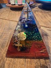 Load image into Gallery viewer, Large 7 Stone Orgonite EMF Protection/Chakra Healing Pyramid 10-5 Symm