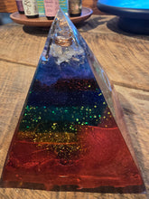Load image into Gallery viewer, Large 7 Stone Orgonite EMF Protection/Chakra Healing Pyramid 10-5 Symm