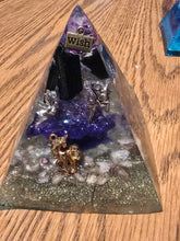 Load image into Gallery viewer, Medium Black Tourmaline Orgonite EMF Protection/Chakra Healing Pyramid 10-5 Symm
