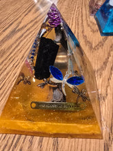 Load image into Gallery viewer, Medium Black Tourmaline Orgonite EMF Protection/Chakra Healing Pyramid 10-5 Symm