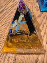 Load image into Gallery viewer, Medium Black Tourmaline Orgonite EMF Protection/Chakra Healing Pyramid 10-5 Symm