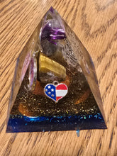 Load image into Gallery viewer, Mini Tiger Eye Orgonite EMF Protection/Chakra Healing Pyramid 2-18