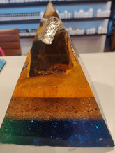 Load image into Gallery viewer, Medium Tiger Eye Orgonite EMF Protection/Chakra Healing Pyramid 10-14 Symm