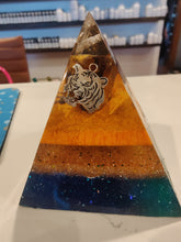 Load image into Gallery viewer, Medium Tiger Eye Orgonite EMF Protection/Chakra Healing Pyramid 10-14 Symm