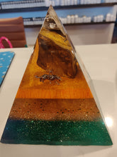 Load image into Gallery viewer, Medium Tiger Eye Orgonite EMF Protection/Chakra Healing Pyramid 10-14 Symm