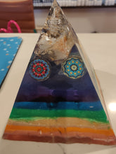 Load image into Gallery viewer, Medium Citrine Orgonite EMF Protection/Chakra Healing Pyramid 10-14 Symm