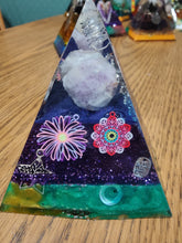 Load image into Gallery viewer, Medium Amethyst Orgonite EMF Protection/Chakra Healing Pyramid 10-18 Symm