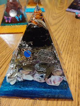 Load image into Gallery viewer, Medium Black Tourmaline Orgonite EMF Protection/Chakra Healing Pyramid 10-19 Symm