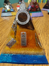 Load image into Gallery viewer, Medium Tiger Eye Orgonite EMF Protection/Chakra Healing Pyramid 10-19 Symm