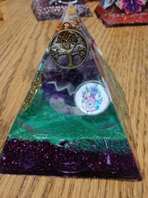 Load image into Gallery viewer, Mini  Amethyst Orgonite EMF Protection/Chakra Healing Pyramid 1-18 Symm y