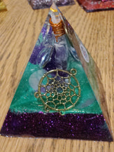 Load image into Gallery viewer, Mini  Amethyst Orgonite EMF Protection/Chakra Healing Pyramid 1-18 Symm y