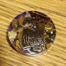 Load image into Gallery viewer, Flower of Life Tiger Eye Orgonite EMF Protection/Chakra Healing Pyramid