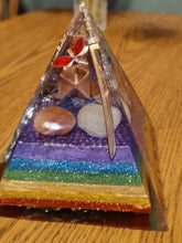 Load image into Gallery viewer, XLarge 7 stone Orgonite EMF Protection/Chakra Healing Pyramid 10-7