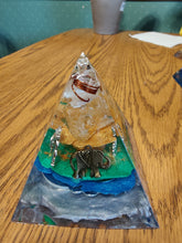 Load image into Gallery viewer, Medium Citrine Orgonite EMF Protection/Chakra Healing Pyramid 10-7 Symm