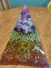 Load image into Gallery viewer, Large Amethyst Orgonite EMF Protection/Chakra Healing Pyramid 10-5 Symm