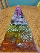 Load image into Gallery viewer, Large Amethyst Orgonite EMF Protection/Chakra Healing Pyramid 10-5 Symm