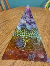Load image into Gallery viewer, Large Amethyst Orgonite EMF Protection/Chakra Healing Pyramid 10-5 Symm