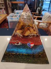 Load image into Gallery viewer, Large Tiger Eye Orgonite EMF Protection/Chakra Healing Pyramid 2-19 Symm