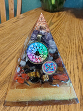 Load image into Gallery viewer, Medium All Chakra StoneOrgonite EMF Protection/Chakra Healing Pyramid 10-7 Symm