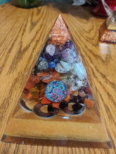 Load image into Gallery viewer, Medium All Chakra StoneOrgonite EMF Protection/Chakra Healing Pyramid 10-7 Symm