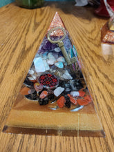 Load image into Gallery viewer, Medium All Chakra StoneOrgonite EMF Protection/Chakra Healing Pyramid 10-7 Symm