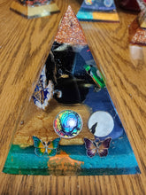 Load image into Gallery viewer, Medium Black Obsidian Orgonite EMF Protection/Chakra Healing Pyramid 10-7 Symm