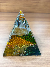 Load image into Gallery viewer, Mini Citrine Orgonite EMF Protection/Chakra Healing Pyramid 2-18 Symm y
