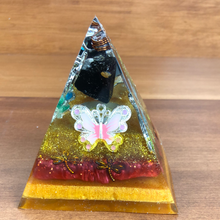 Load image into Gallery viewer, Medium Black Tourmaline Orgonite EMF Protection/Chakra Healing Pyramid 2-19 Symm