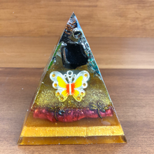 Load image into Gallery viewer, Medium Black Tourmaline Orgonite EMF Protection/Chakra Healing Pyramid 2-19 Symm