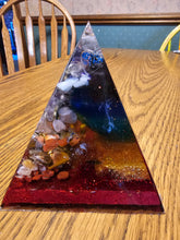 Load image into Gallery viewer, Large 7 Stone Orgonite EMF Protection/Chakra Healing Pyramid 3-6 Symm