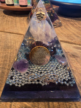 Load image into Gallery viewer, Large Amethyst Orgonite EMF Protection/Chakra Healing Pyramid SYM 10-5