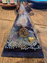 Load image into Gallery viewer, Large Amethyst Orgonite EMF Protection/Chakra Healing Pyramid SYM 10-5