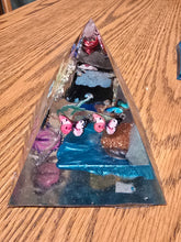 Load image into Gallery viewer, Medium Black Obsidian Orgonite EMF Protection/Chakra Healing Pyramid 10-5 Symm