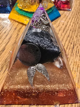 Load image into Gallery viewer, Mini Black Obsidian Orgonite EMF Protection/Chakra Healing Pyramid 2-18 Symm