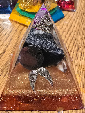 Mini Black Obsidian Orgonite EMF Protection/Chakra Healing Pyramid 10-5 Symm