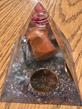 Load image into Gallery viewer, Mini Red Jasper Orgonite EMF Protection/Chakra Healing Pyramid 2-18 Symm