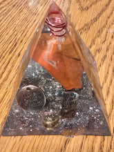 Load image into Gallery viewer, Mini Red Jasper Orgonite EMF Protection/Chakra Healing Pyramid 2-18 Symm