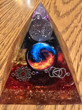 Load image into Gallery viewer, Mini Shungite Orgonite EMF Protection/Chakra Healing Pyramid 10-5 Symm