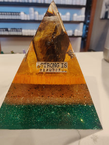 Medium Tiger Eye Orgonite EMF Protection/Chakra Healing Pyramid 10-14 Symm