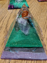Load image into Gallery viewer, Mini  Amethyst Orgonite EMF Protection/Chakra Healing Pyramid 10-23 Symm y