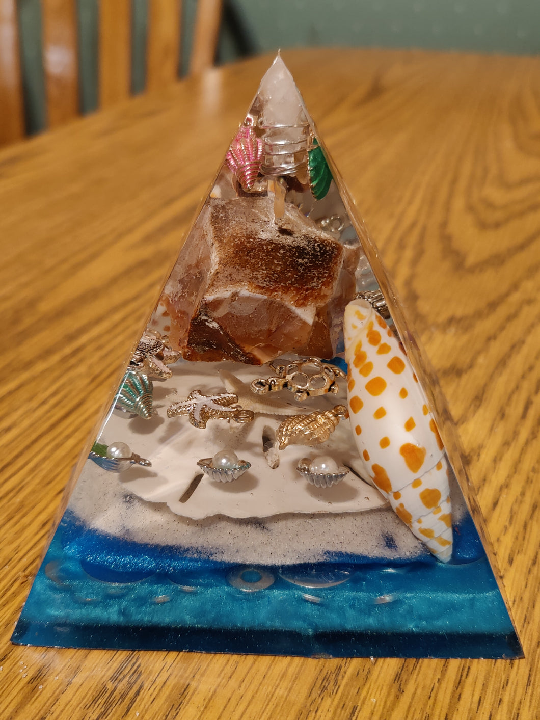 Large Carnelian Orgonite EMF Protection/Chakra Healing Pyramid 2-19 Symm